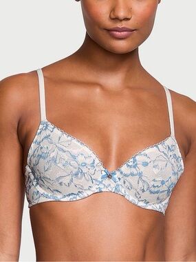 Vs Body By VICTORIA Unlined Invisible Lift Demi 2 Tone Floral Lace Bra Sz 34DD